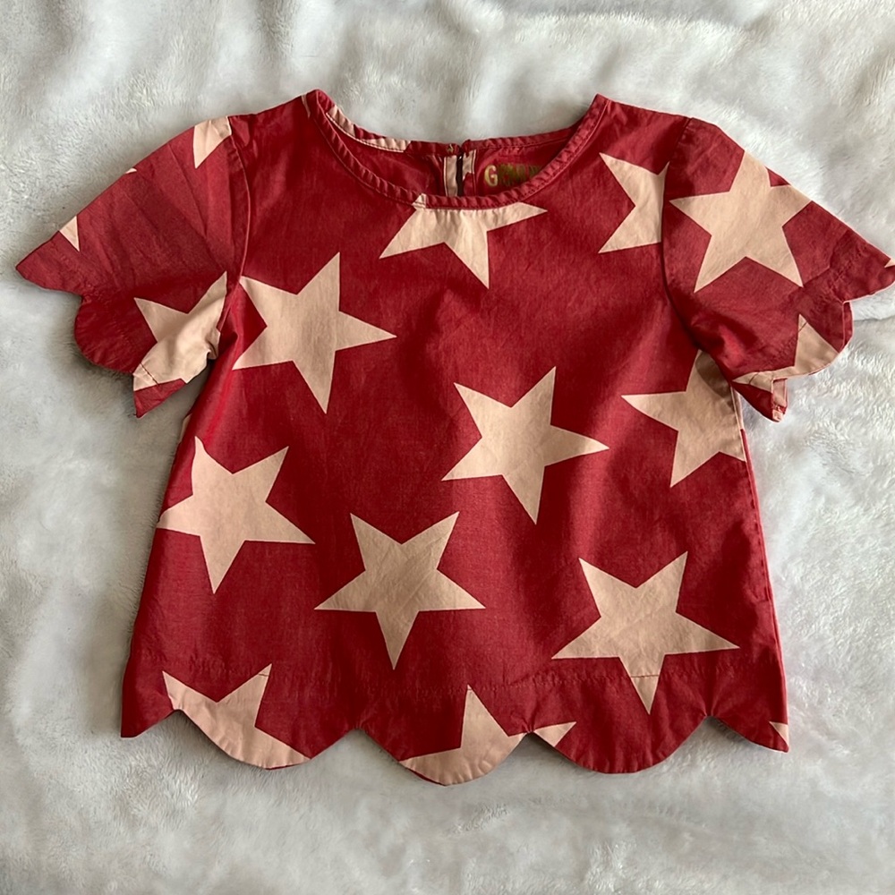 Osh Kosh Scalloped Hem Red Shirt with Stars | Toddler Size 4T